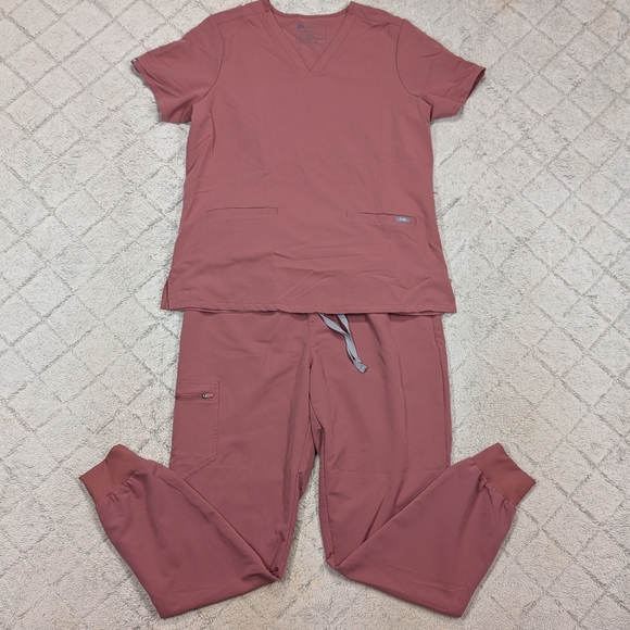 Figs Pants - Figs Scrub Set Womens L Tall Pink Mauve Casma 3 Pocket Top HW Zamora Joggers